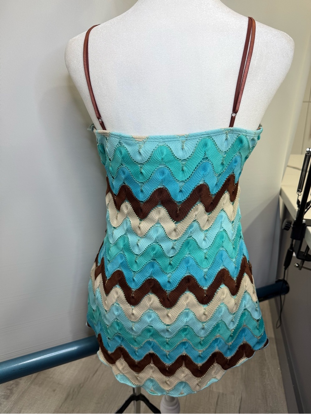 Y2K Rampage Tank Top Chevron Crochet Padded Bra Mermaid Core Size Medium Vntge - Picture 3 of 5